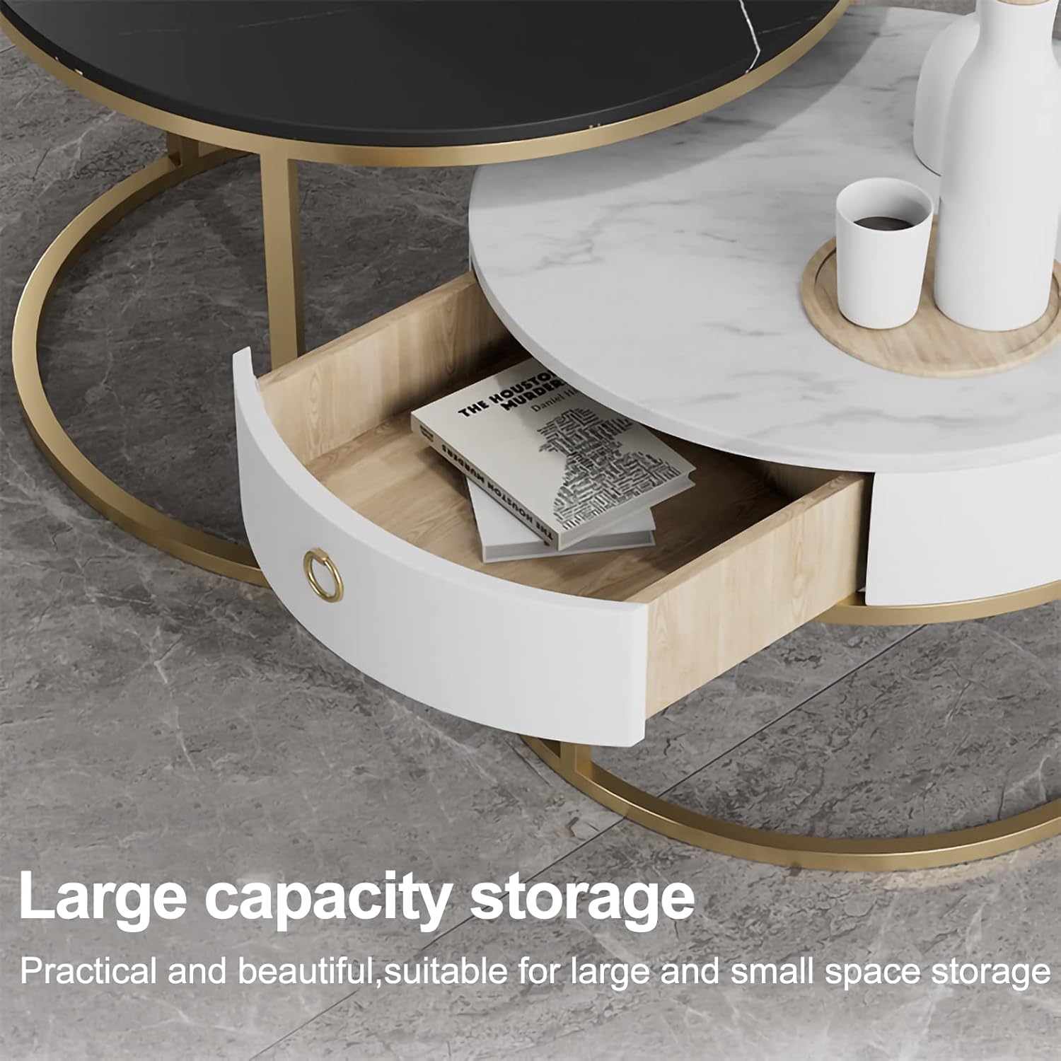 大理石柄ネストテーブル 丸テーブル[幅50-120] | 【公式】LOWYA(ロウヤ